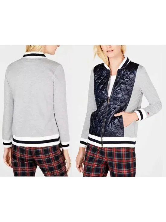 Tommy Hilfiger Women's Lush Life Casual Quilted Bomber Jacket Black/Gray S/P NWT - Picture 13 of 13